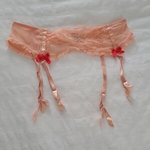 Victoria's Secret Peach Lace Garter Belt With Bows Size Large